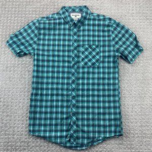 Billabong Shirt Men Medium M Teal Gray Plaid Button Down Chest Pocket Casual